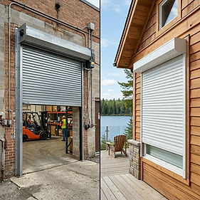 Comparison between a commercial steel shutter opening and a residential aluminum roll shut