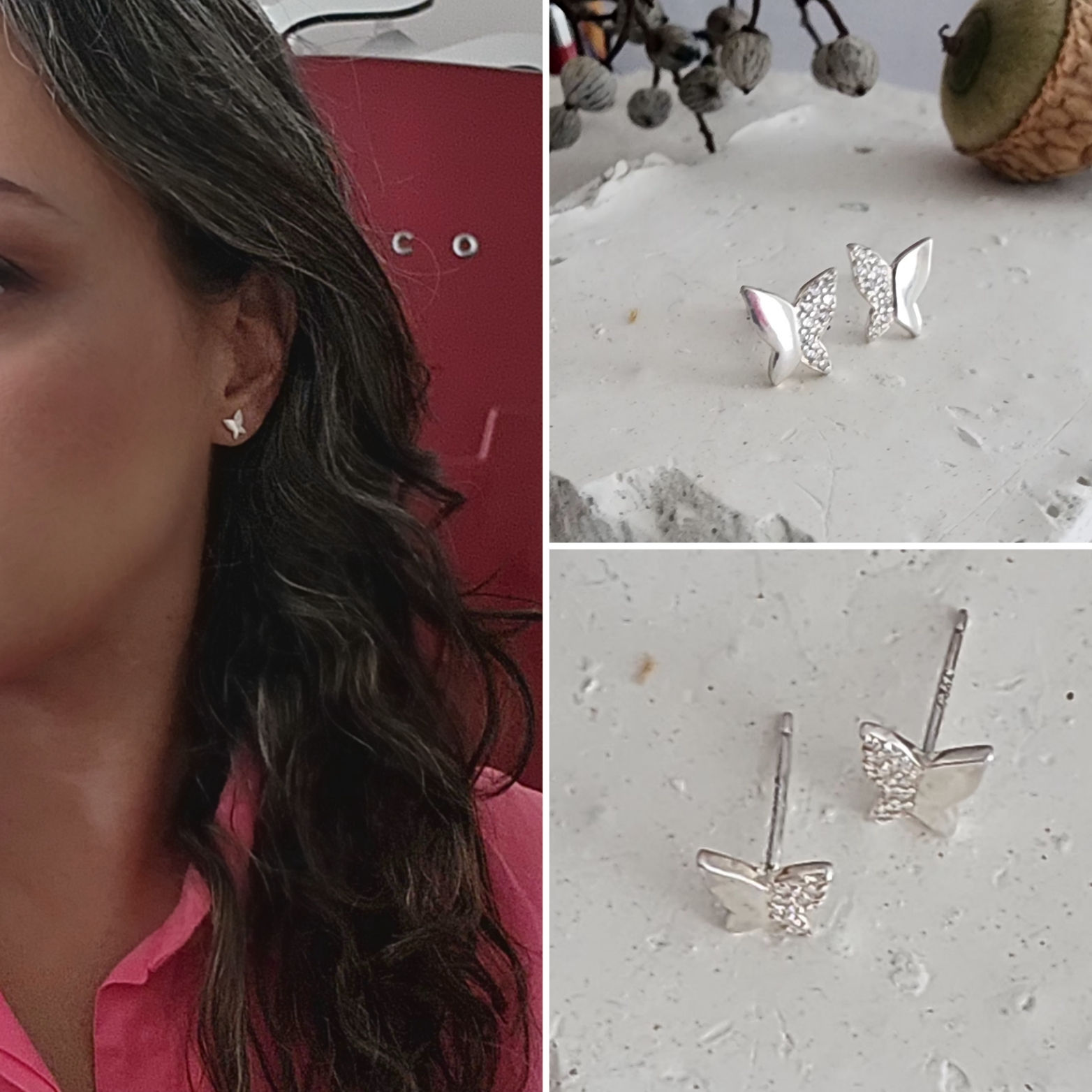 Aretes plata y zircon mariposa 