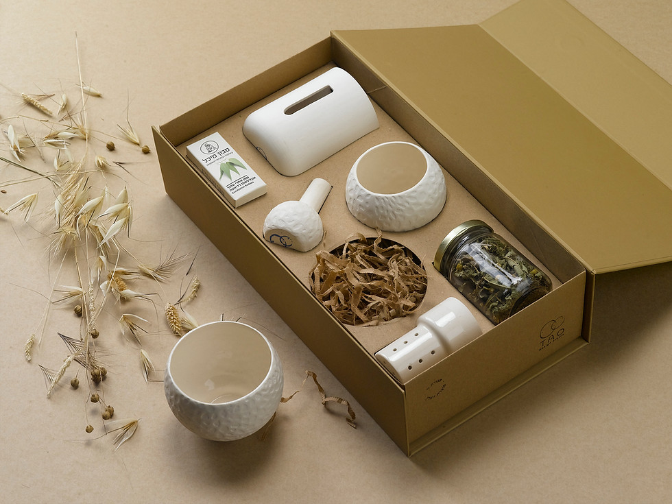 Moment Kit white ceramic calming set with oil burner, tea cup, and small vase