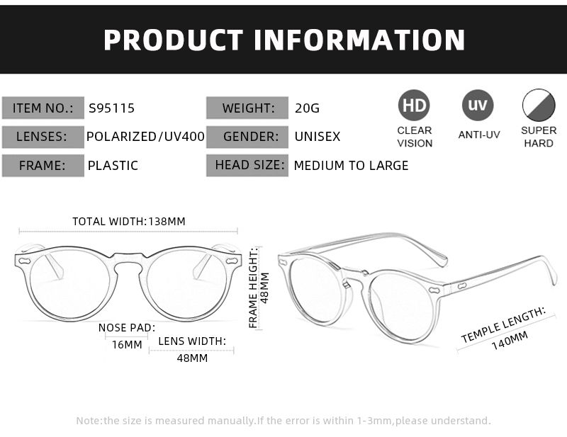 Miniatura: Retro Round Sunglasses Men Women Fashion Small Polarized Sun Glasses For Male Fe