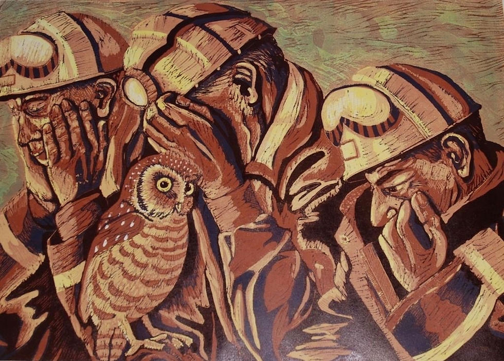Miners with Owl