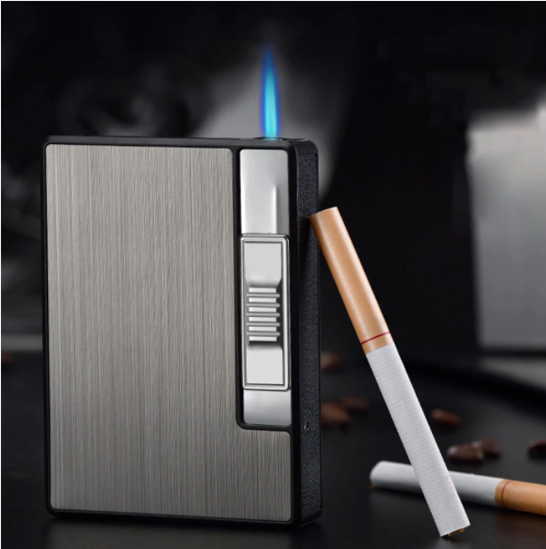 Thumbnail: Automatic Cigarette Case 10pcs Capacity Cigarettes Box Metal Windproof Lacquer