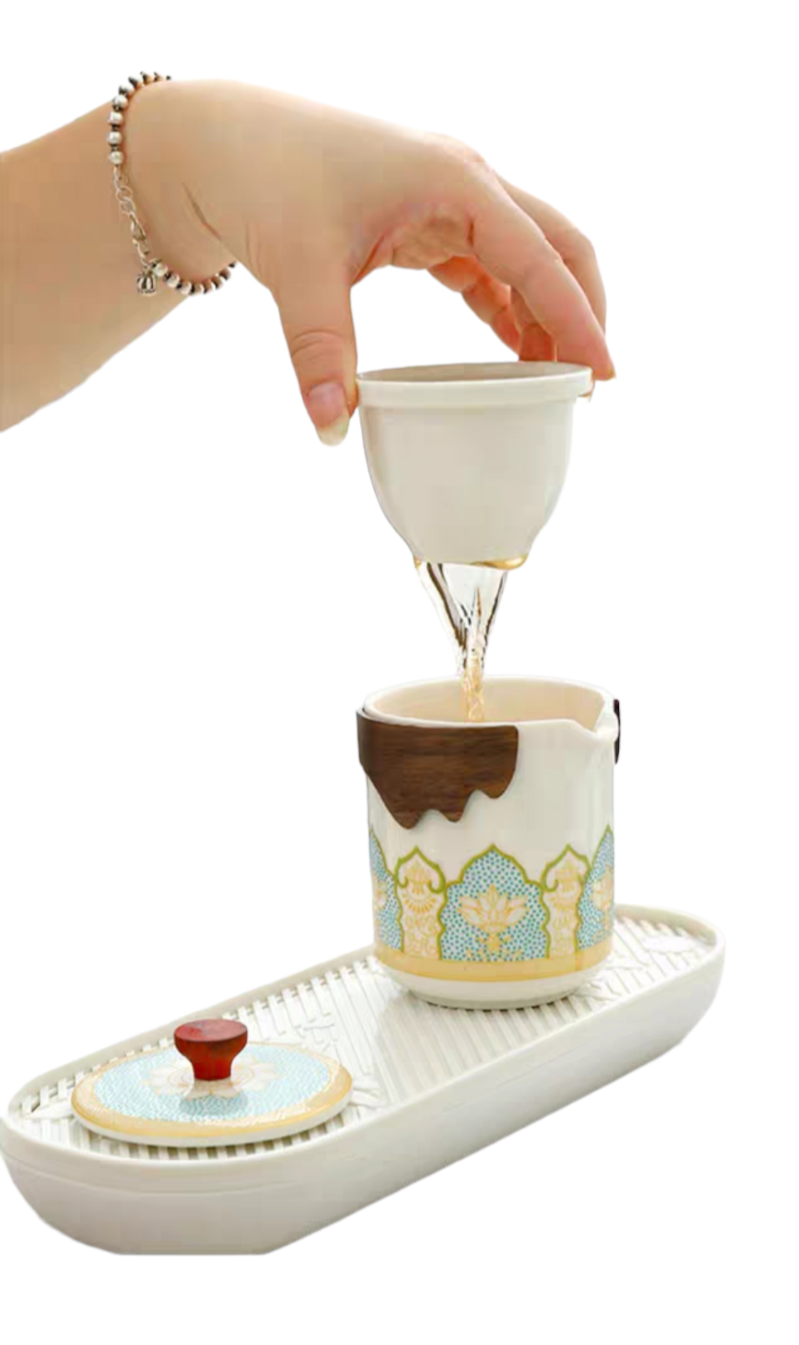 Thumbnail: 5-pc Ceramic Tea Set with PU Leather Bag