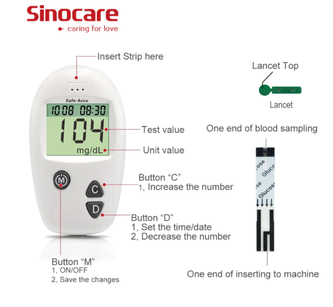 Thumbnail: Sinocare Safe-Accu Blood Glucose Meter Glucometer Kit Diabetes Tester
