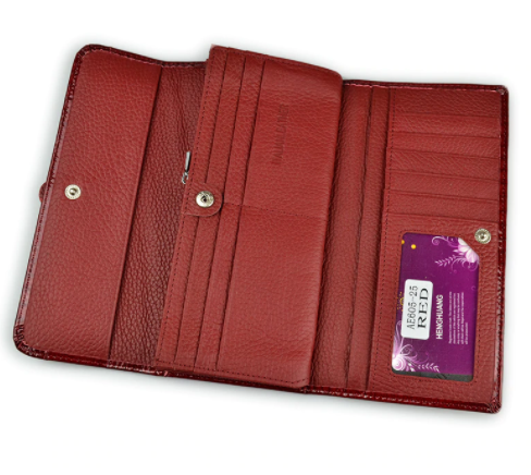 Thumbnail: HH Brand Long Wallet Genuine Leather Cowhide Purse