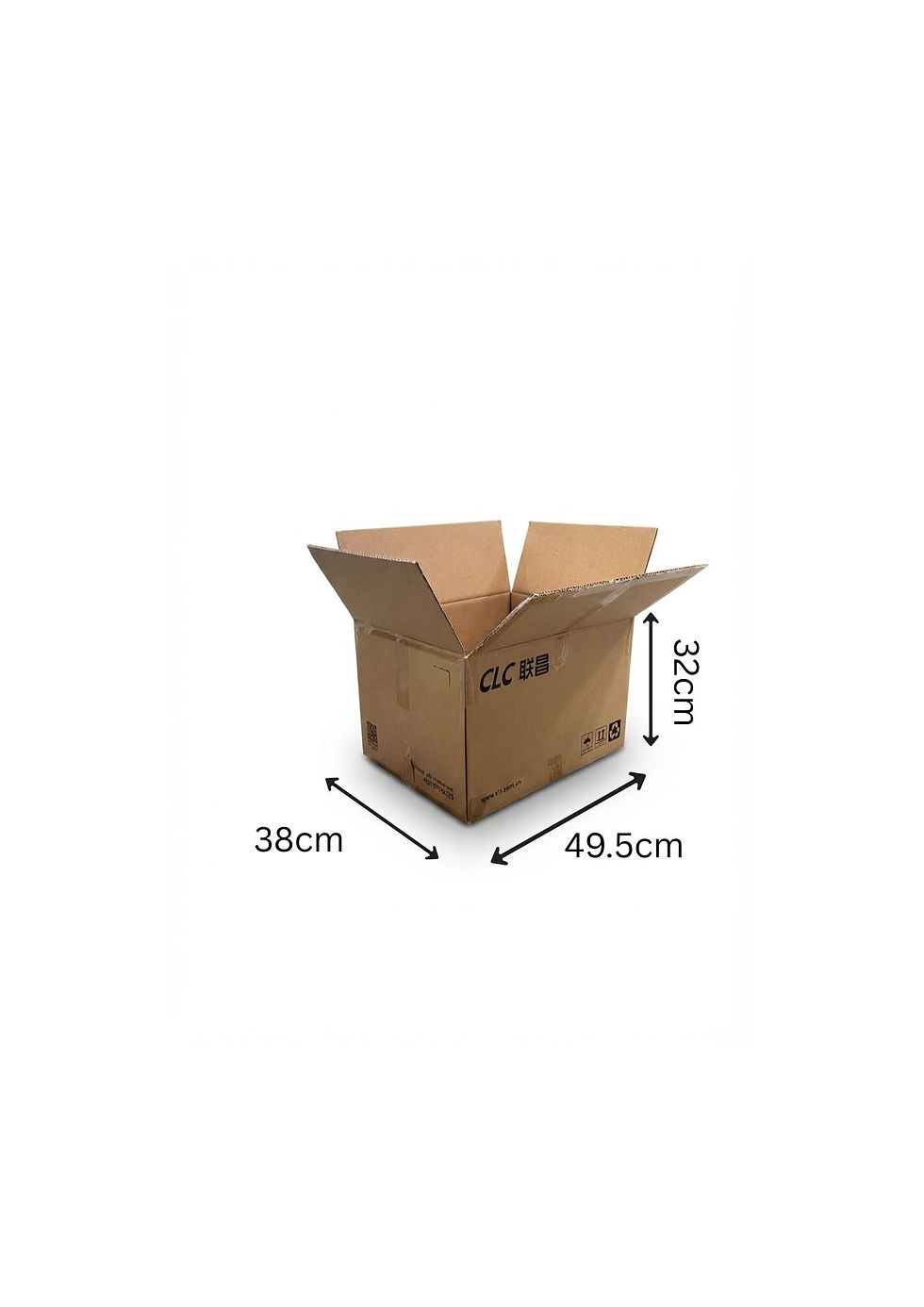 Medium budget used double wall cardboard box measuring 50cm x 38cm x 32cm for moving, storage and packing with sizes