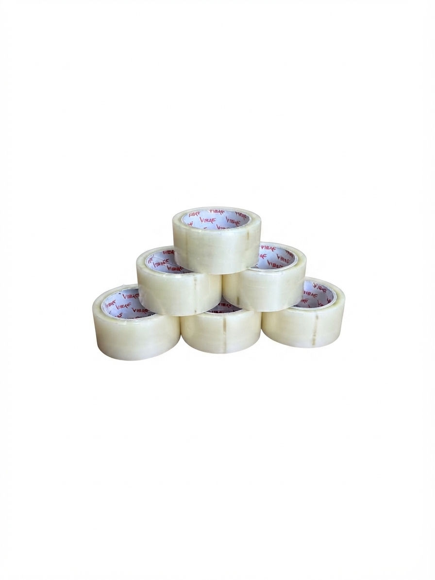 Pack of 6 Standard Clear Vibac packing tape rolls measuring 48mm x 66m with hot melt adhesive for carton sealing