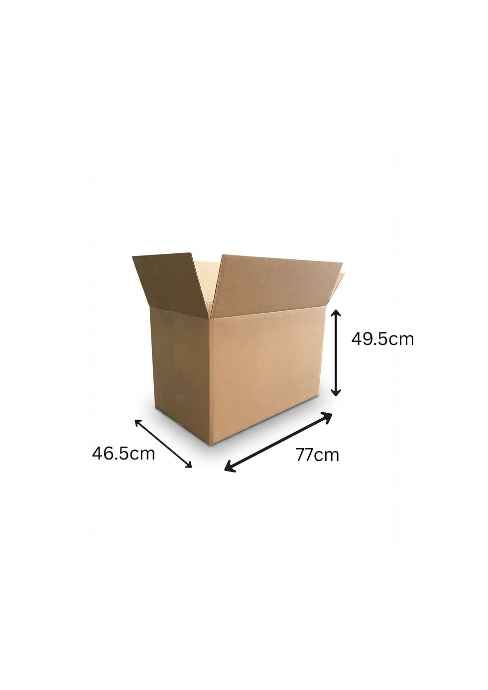 Extra large double wall removal box measuring 77cm x 46cm x 49cm for house moves, storage and shipping with sizes