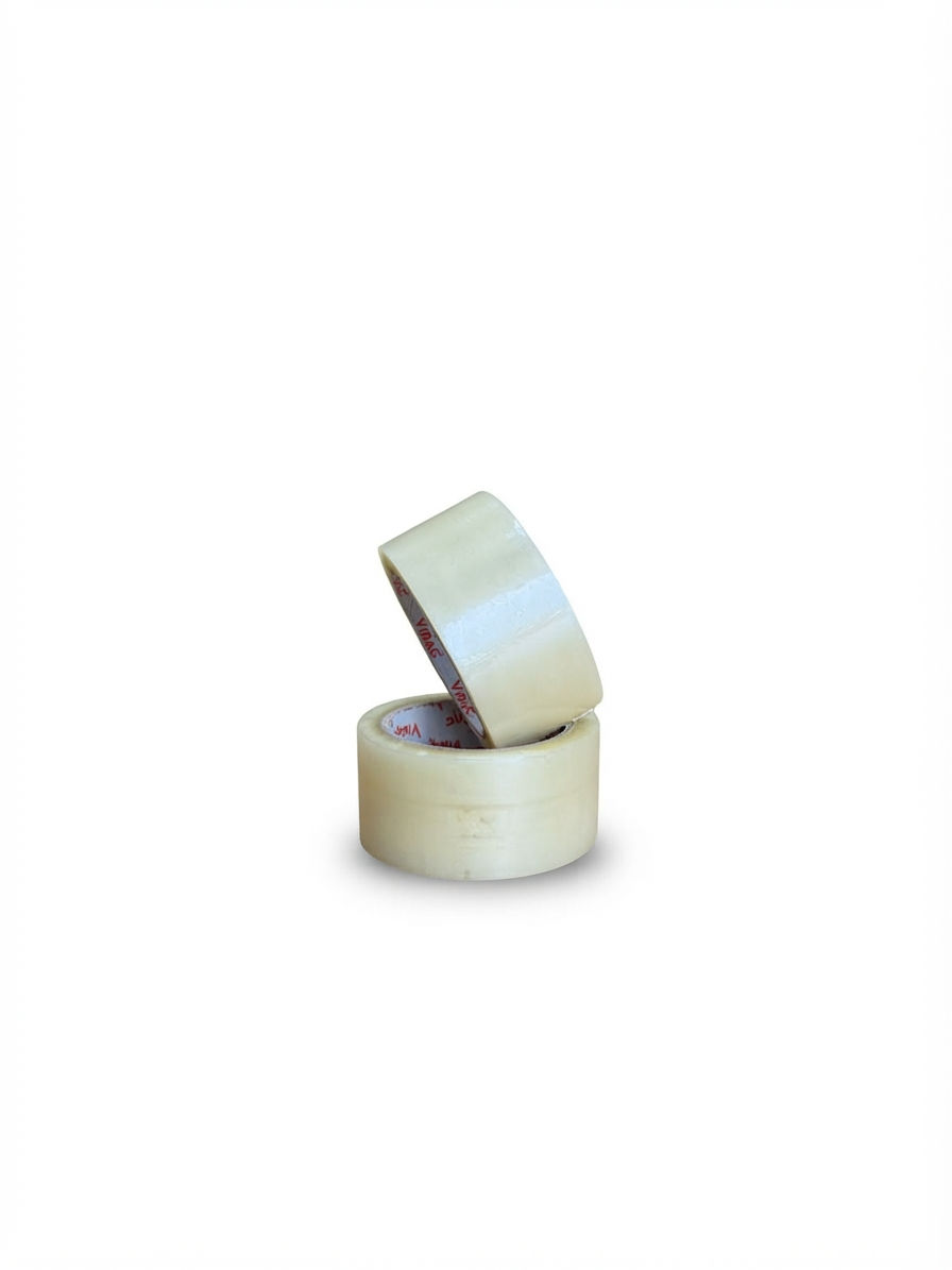 Roll of Standard Clear Vibac packing tape measuring 48mm x 66m with hot melt adhesive for carton sealing