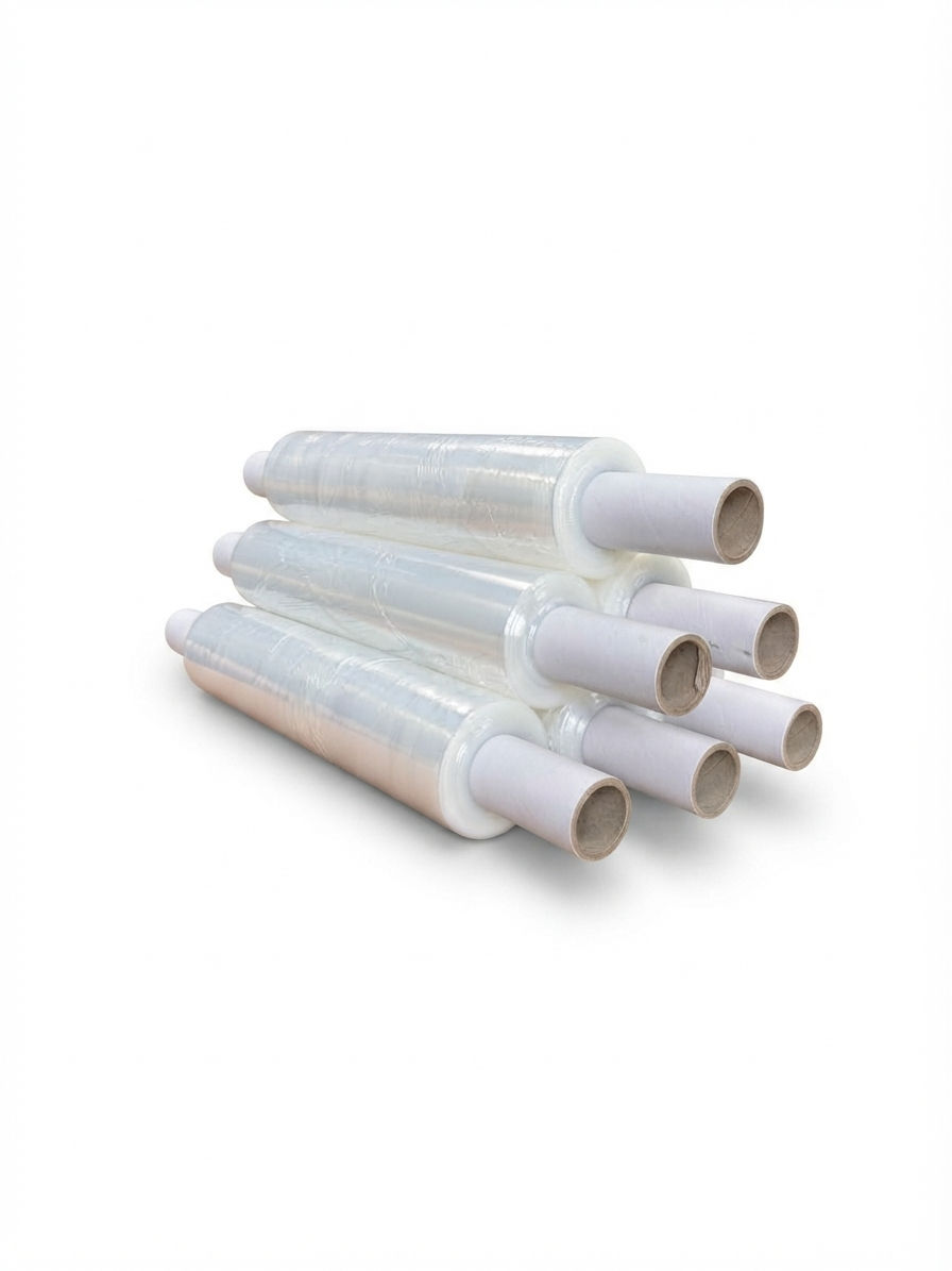 Box of 6 premium clear stretch wrap rolls measuring 40cm x 300m with extended cores and 17 micron film for pallet wrapping