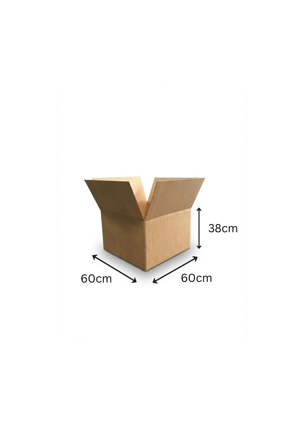 Large double wall export box measuring 60cm x 60cm x 38cm for shipping, storage and export packaging with sizes