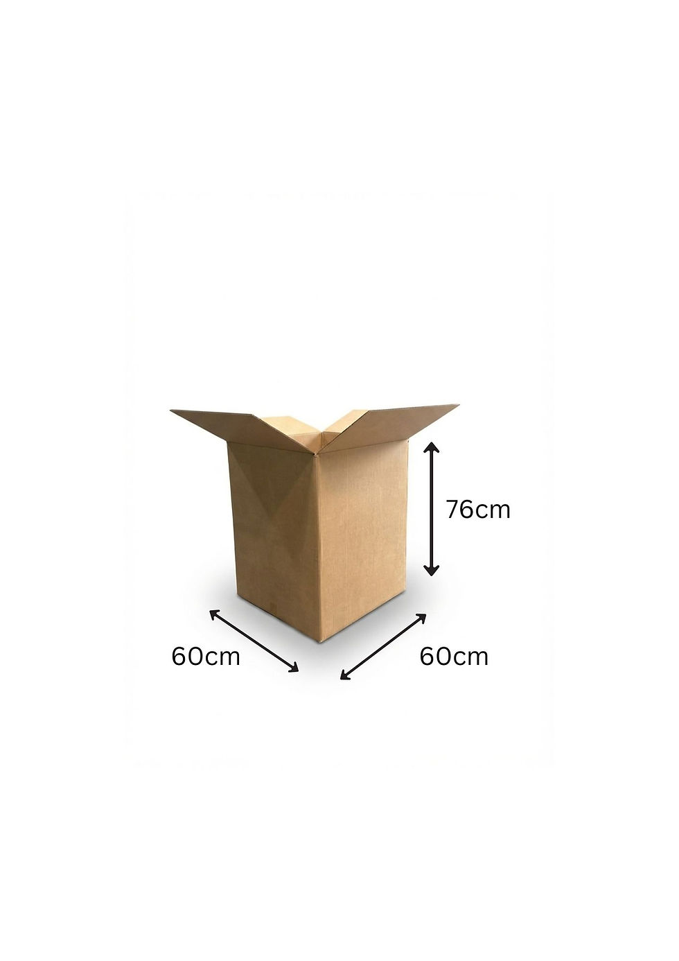 Extra large double wall export box measuring 60cm x 60cm x 76cm for shipping, storage and export packaging with sizes