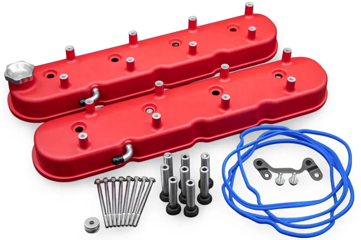 Granatelli Tall LS Valve Covers, Red Wrinkle, Angled Coil Mounts