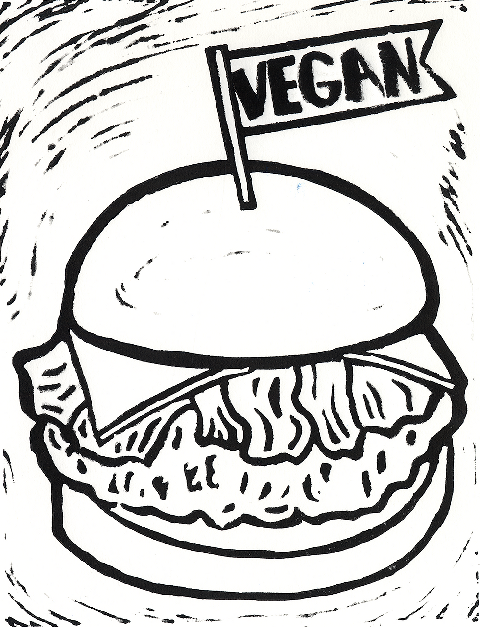 Vegan Burger Lino Print