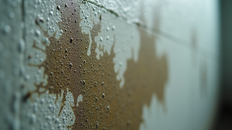 Close-up view of mold growth on a damp wall surface