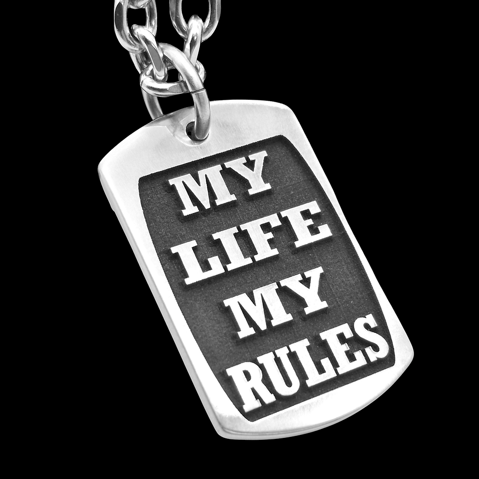 Edelstahl Anhänger My Life My Rules mit Tiefengravur