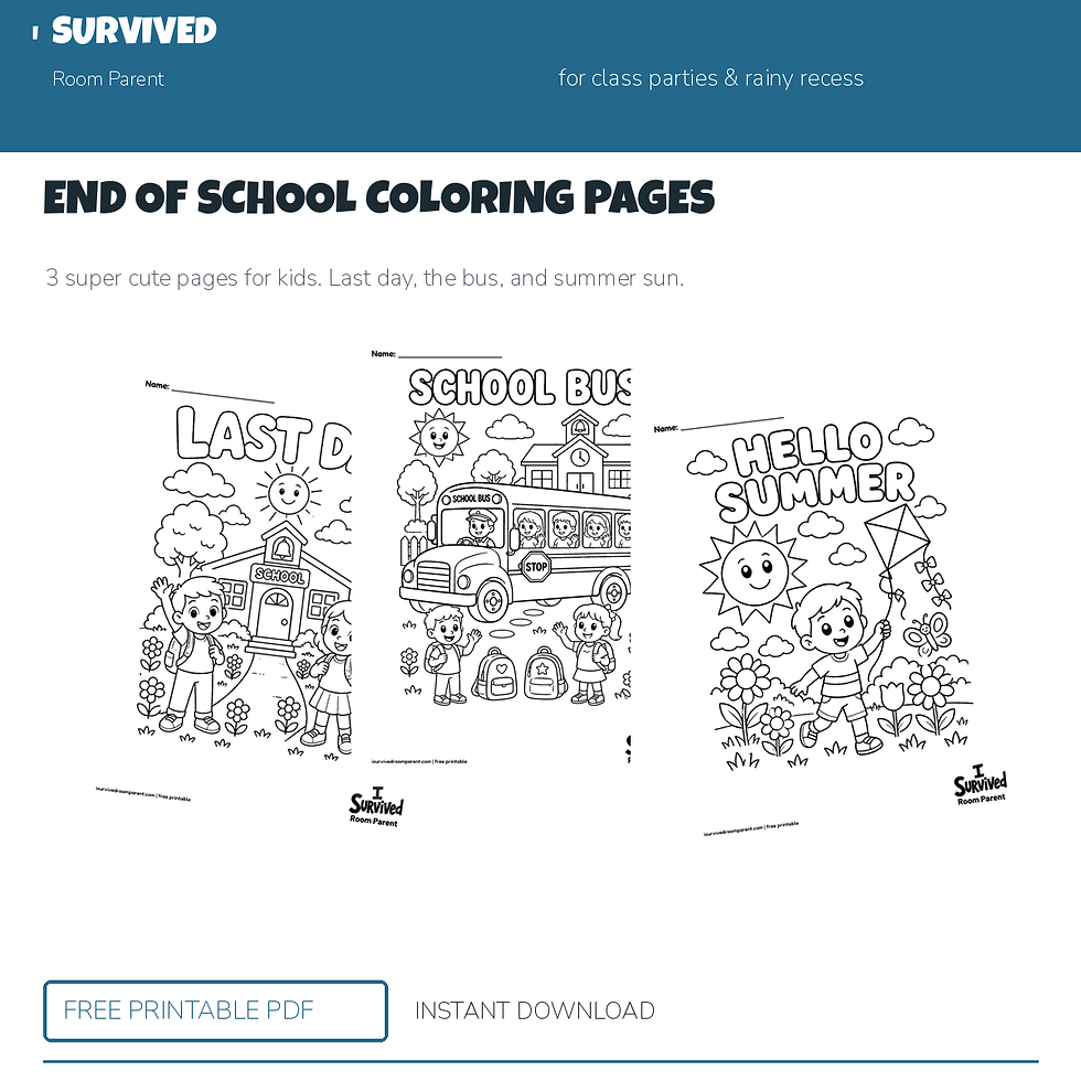 End of school coloring pages: last day, the school bus, and hello summer