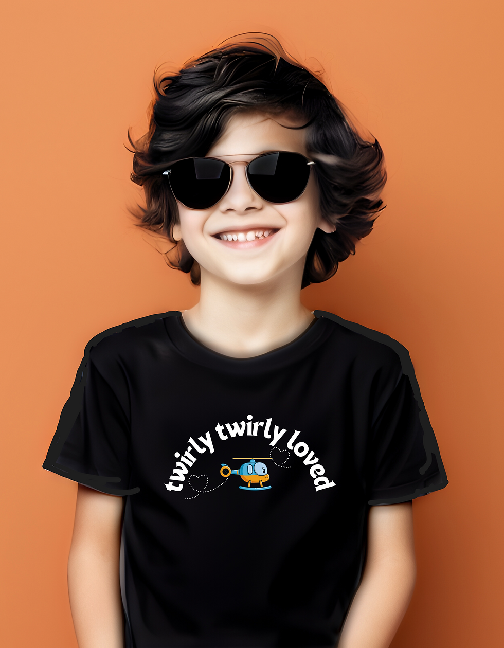 Kids Tee, "Twirly Twirly Loved" in Black. 
