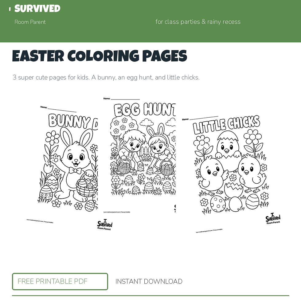 Easter coloring pages: bunny day, an egg hunt, and little chicks