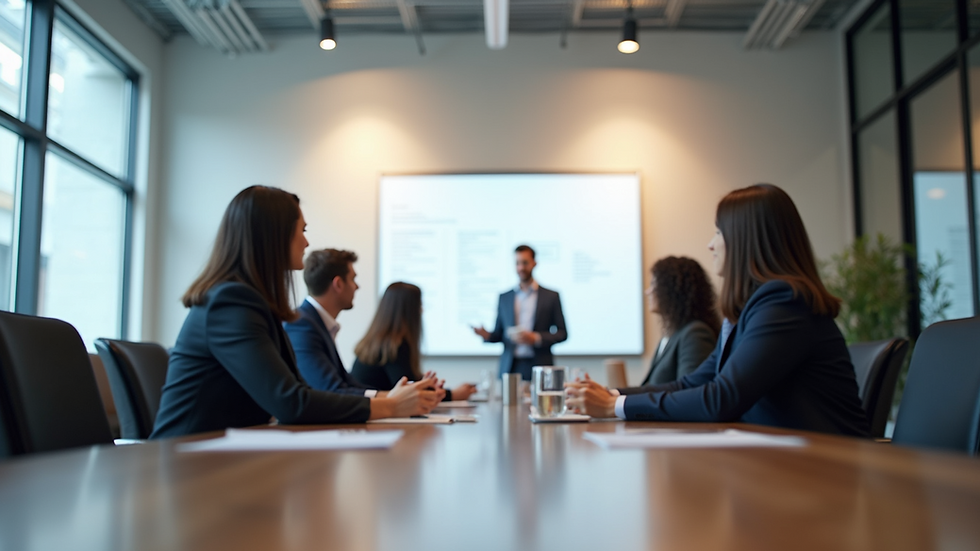 Eye-level view of a modern office meeting room with a whiteboard and brainstorming session