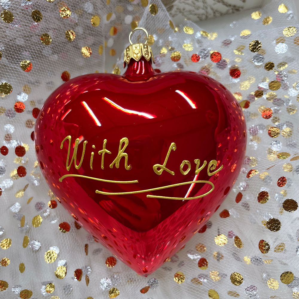Red Heart – Love - gold bilingual inscription Z lásky x With Love