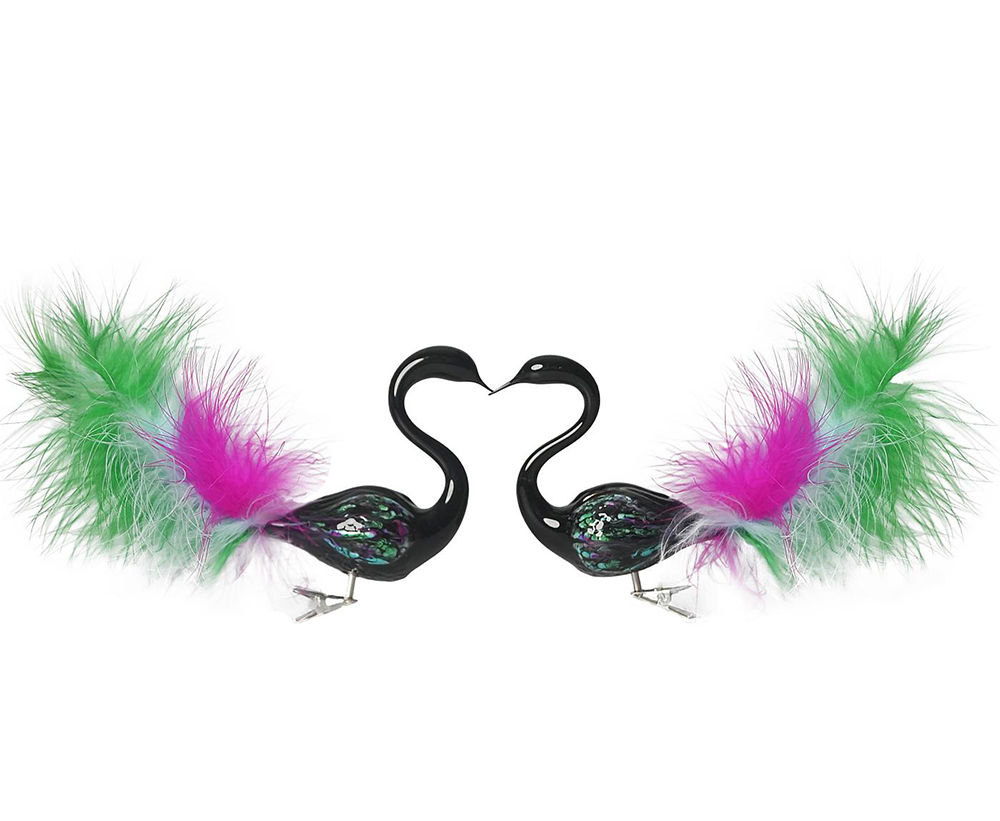 Rainbow Swan Pair - 2 ornaments