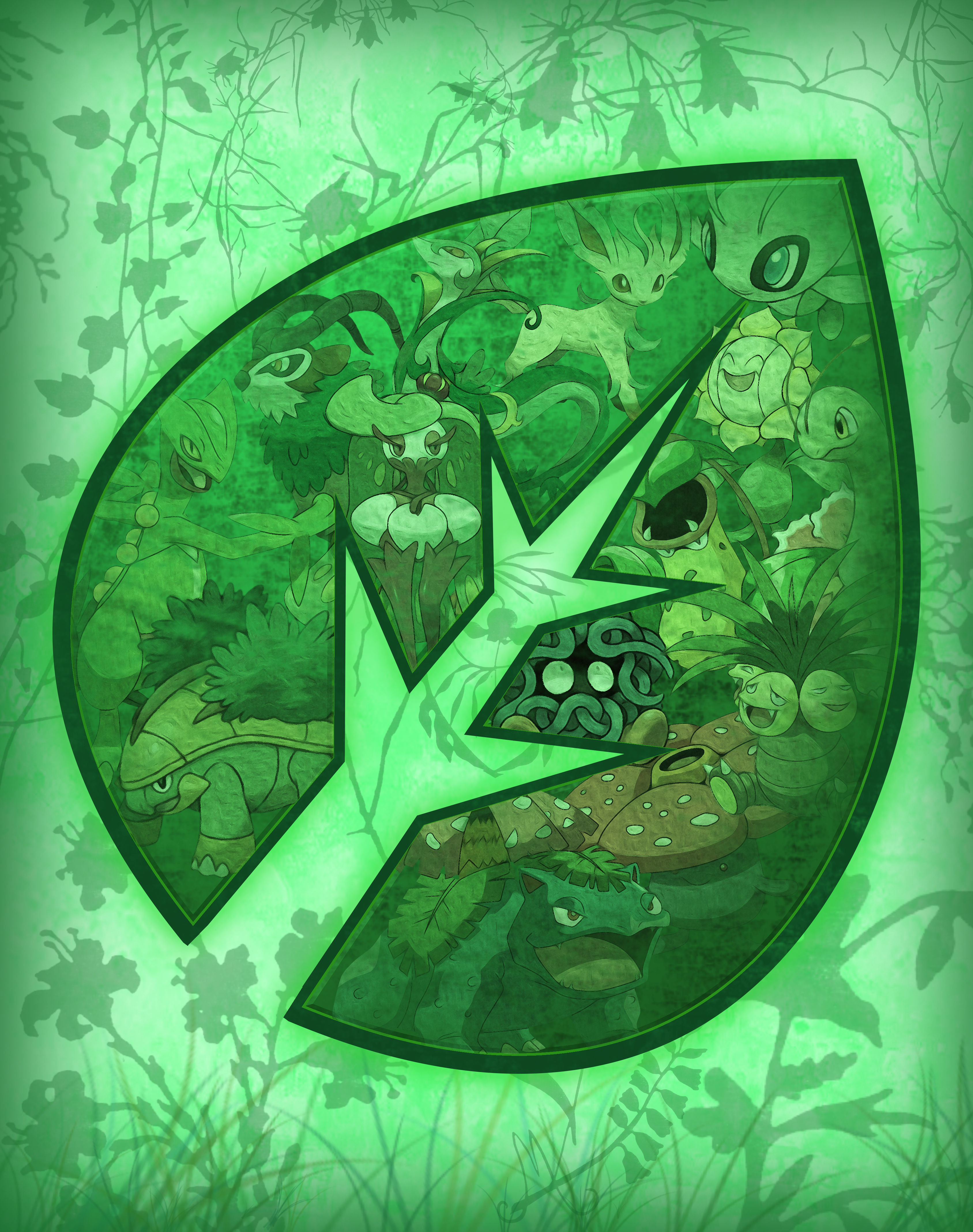 Pokemon Grass Type Emblem Collage Decoprint©