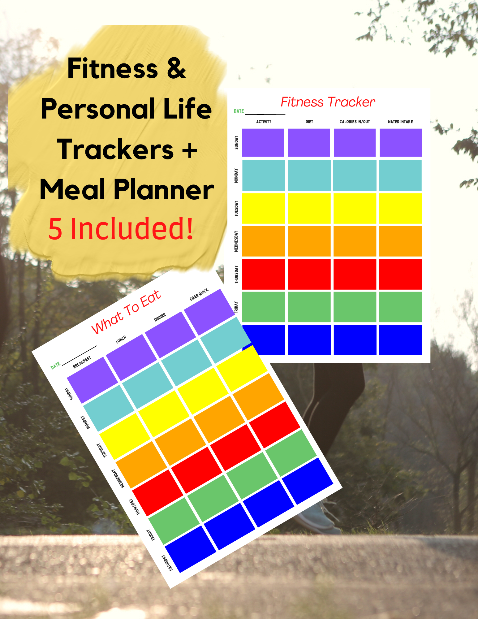 Fitness journal, habit tracker, food diary, meal planner, and weight loss journal.