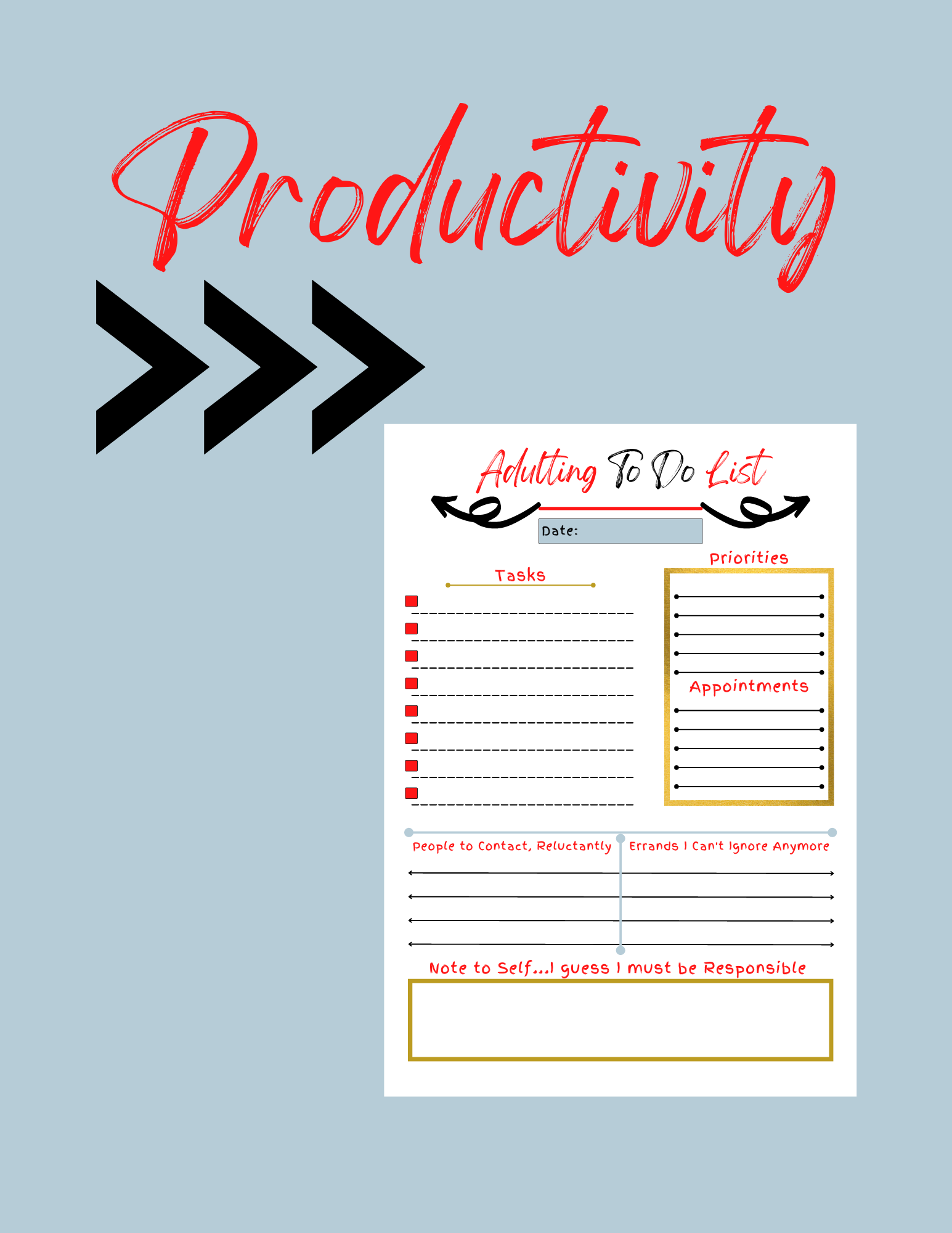 To do list printable plus productivity and priority checklist plus adulting to do list.