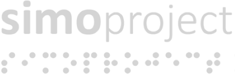 Simoproject.org logo, withe the spellig of the word in braille font underneath the name