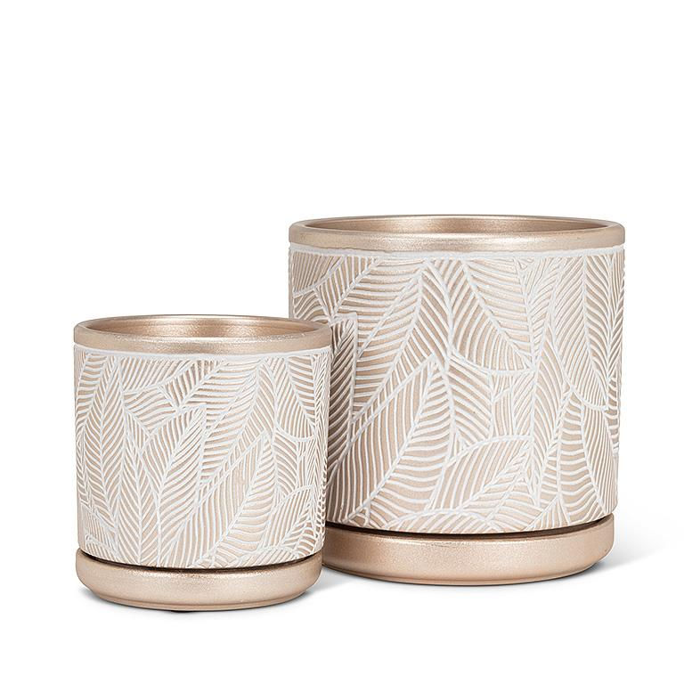 Thumbnail: Small Leaf Planter With Saucer Champagne/White