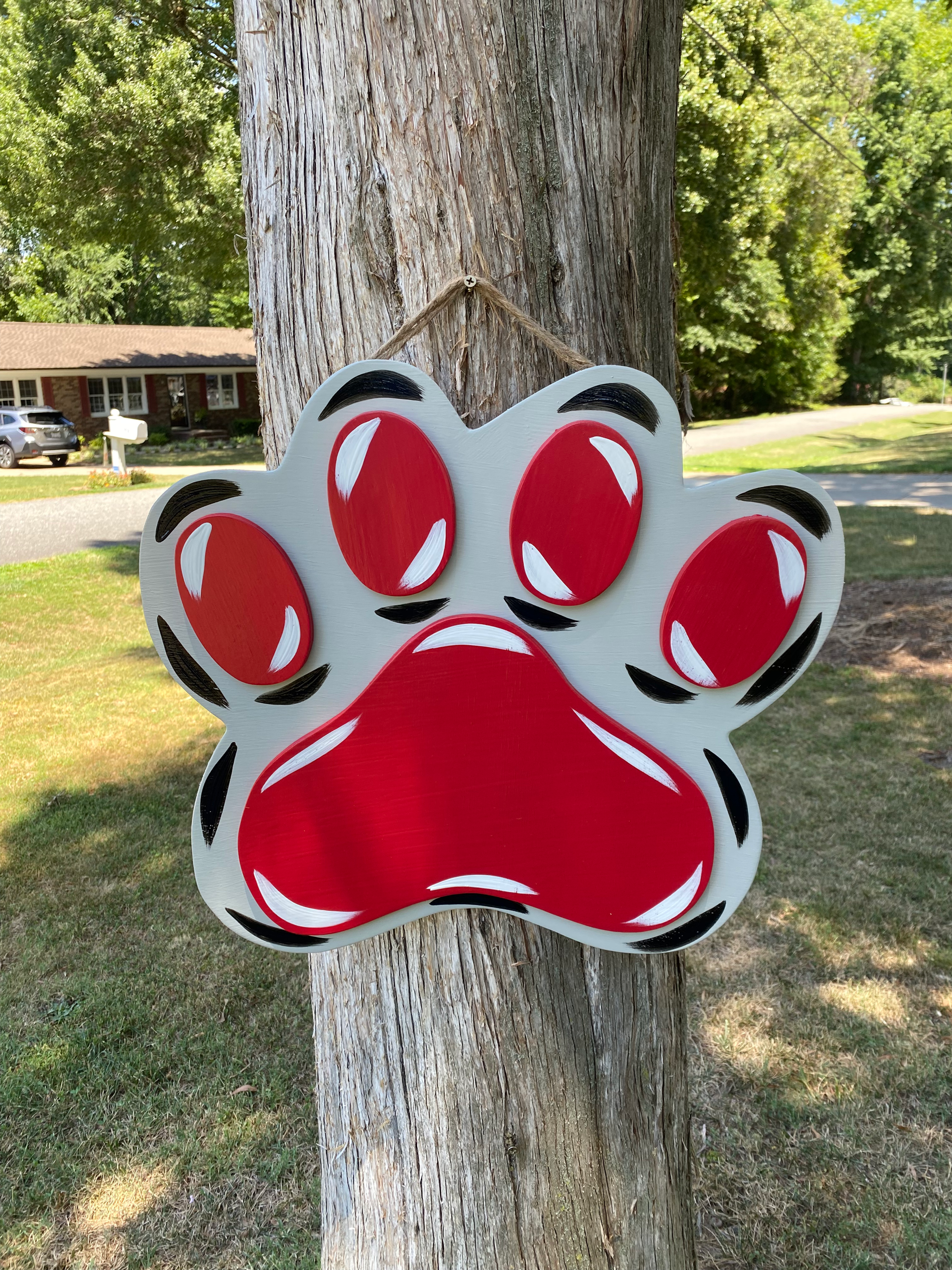 3D Red/Grey Paw Print Door Hanger 