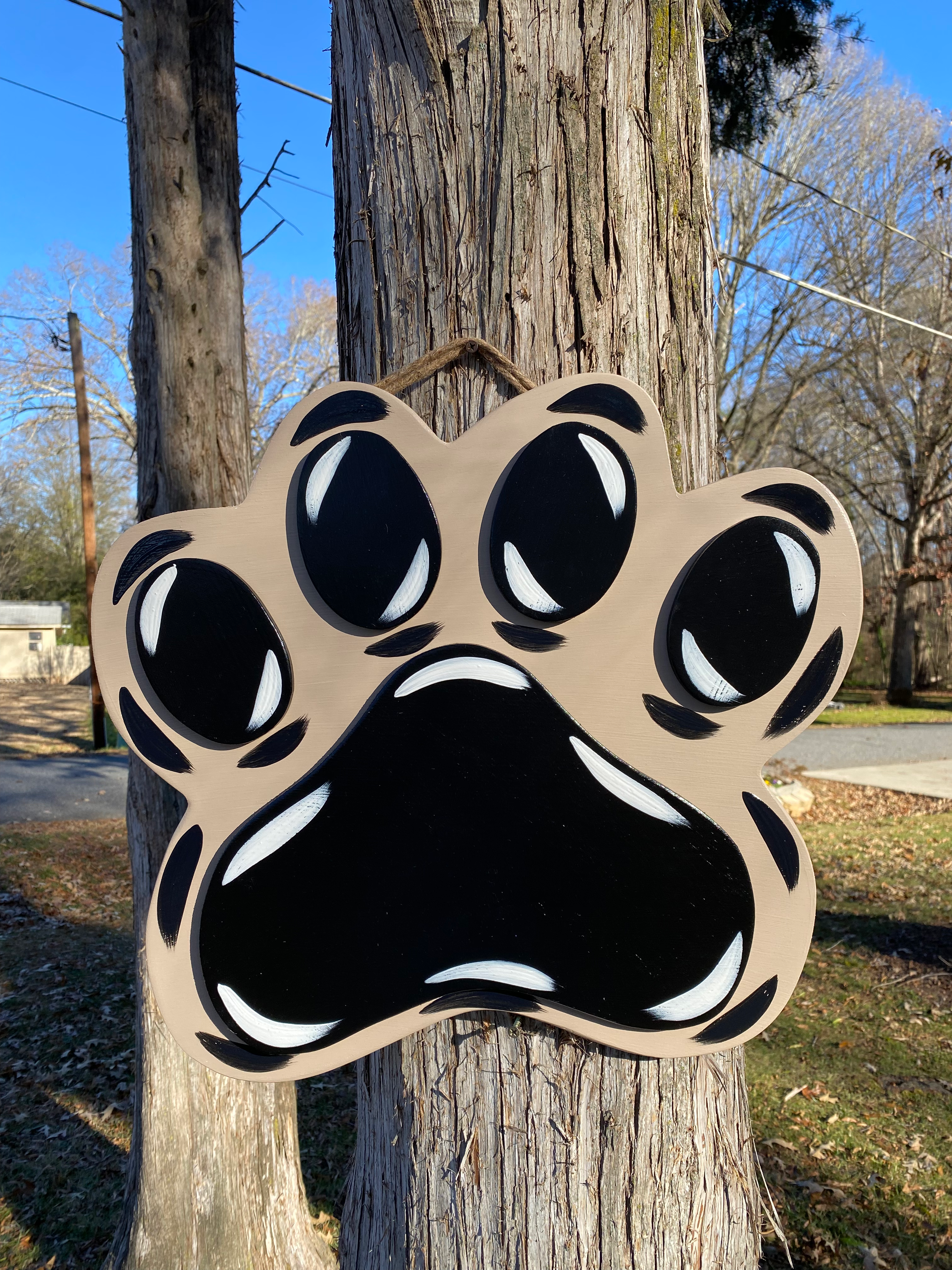 3D Beige/Black Paw Print Door Hanger