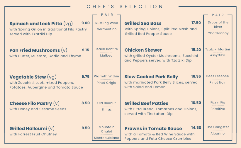 Nectars Chefs Selection Menu