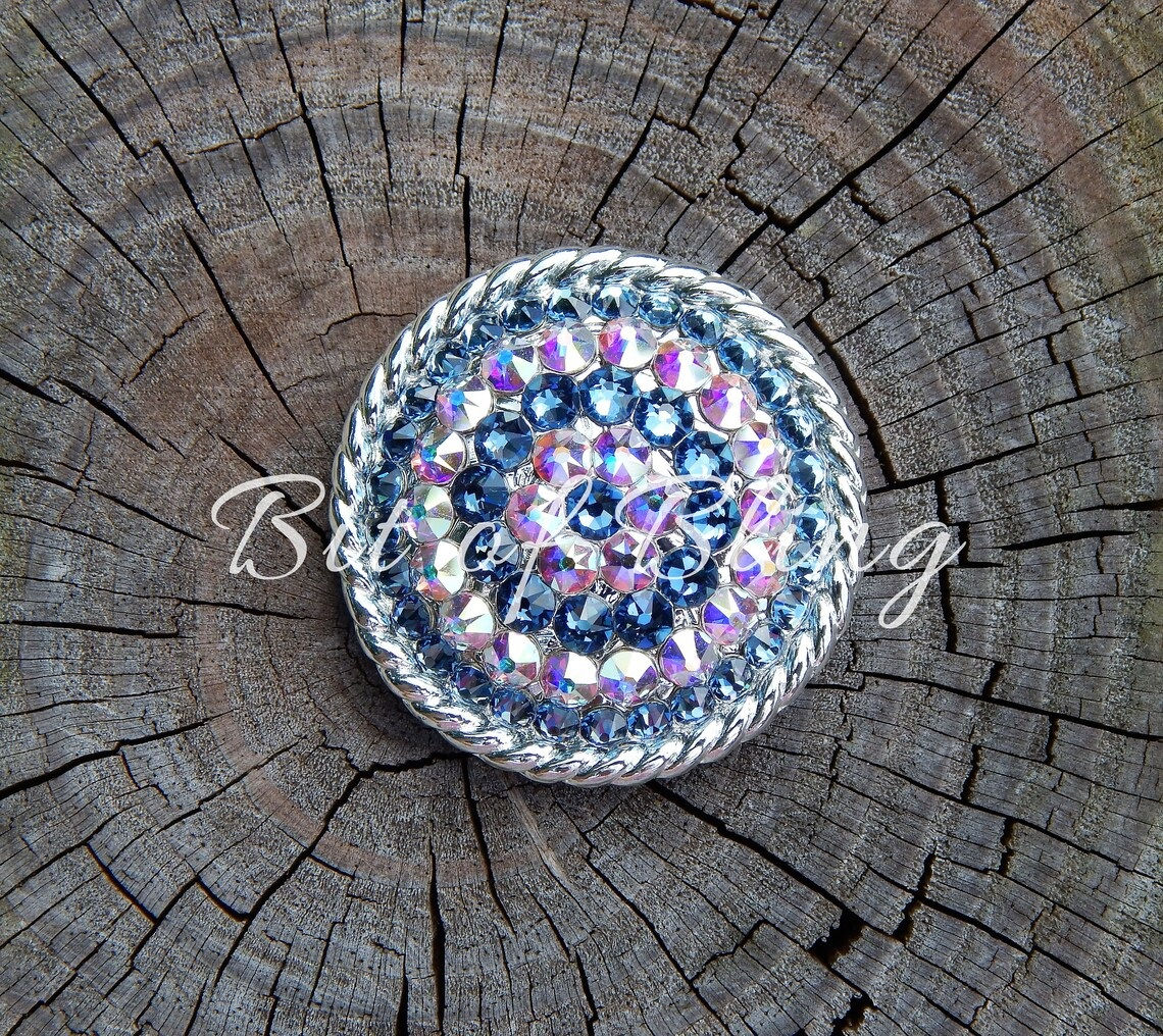 Shiny Silver Rope Edge Concho - Denim & Crystal AB