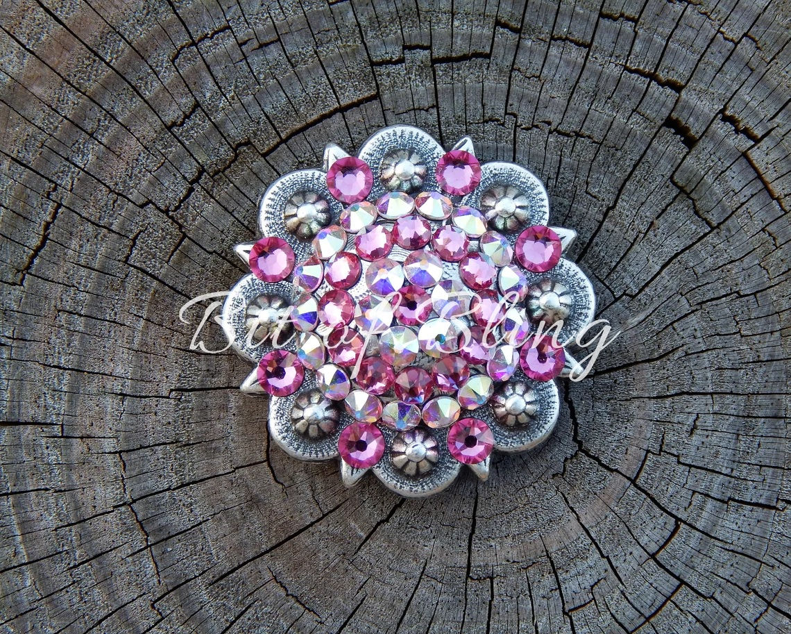 Antique Silver Berry Concho - Rose & Crystal AB