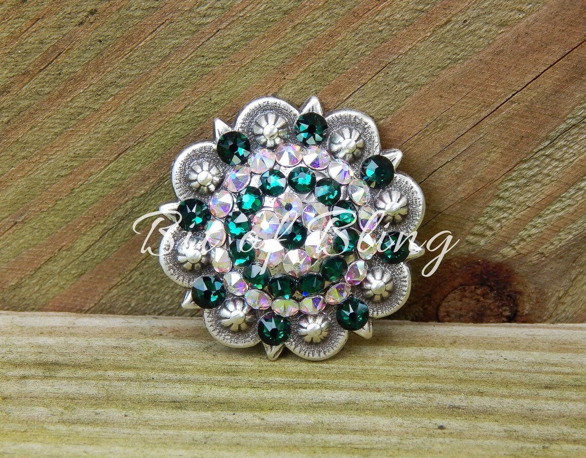 Antique Silver Berry Concho - Emerald & Crystal AB