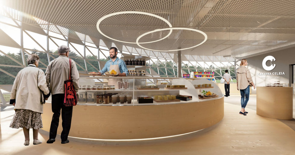 Commercial property, interior - warm, wooden surfaces.