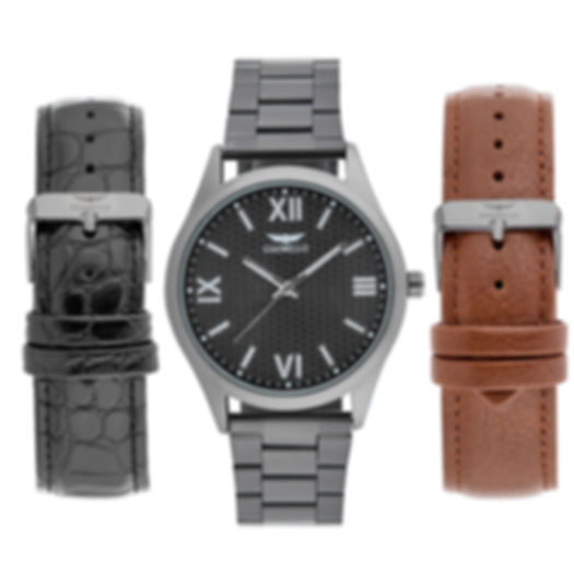 Gianello Monarc Black Interchangeable 3 Strap Watch Set