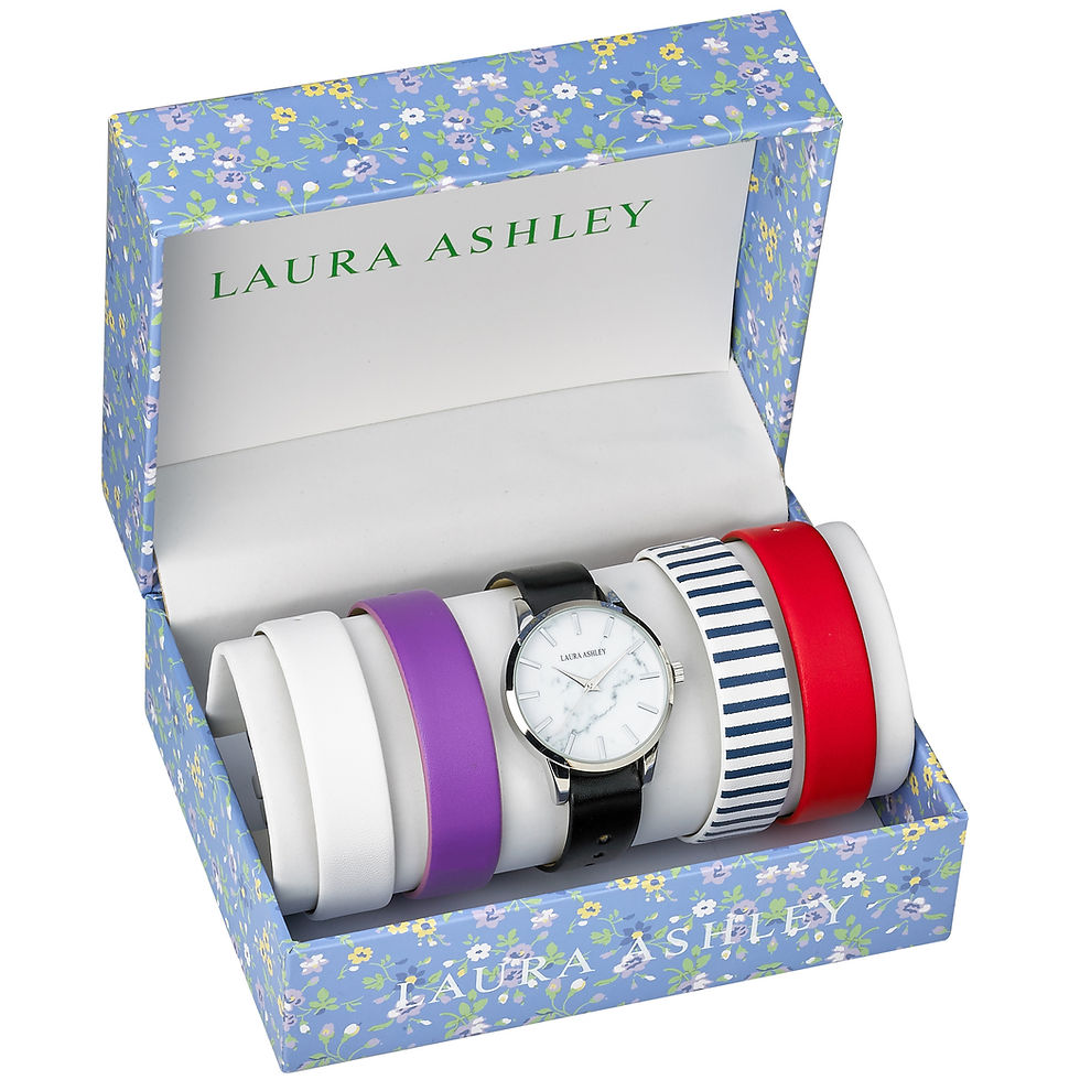 Thumbnail: Laura Ashley Women's Case Solid Strap Watch Set 5 Interchangeable Straps