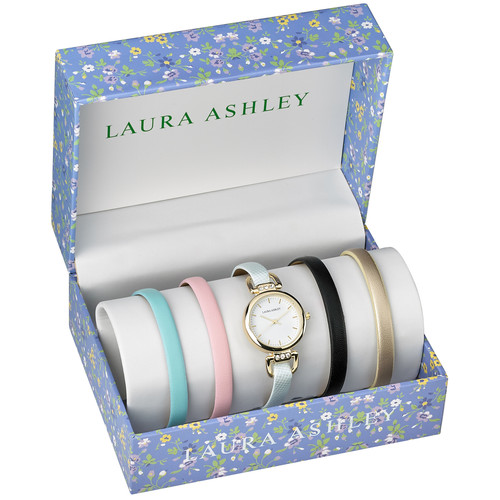 Laura Ashley Women's Skinny Strap Watch Set 5 Interchangeable Straps
