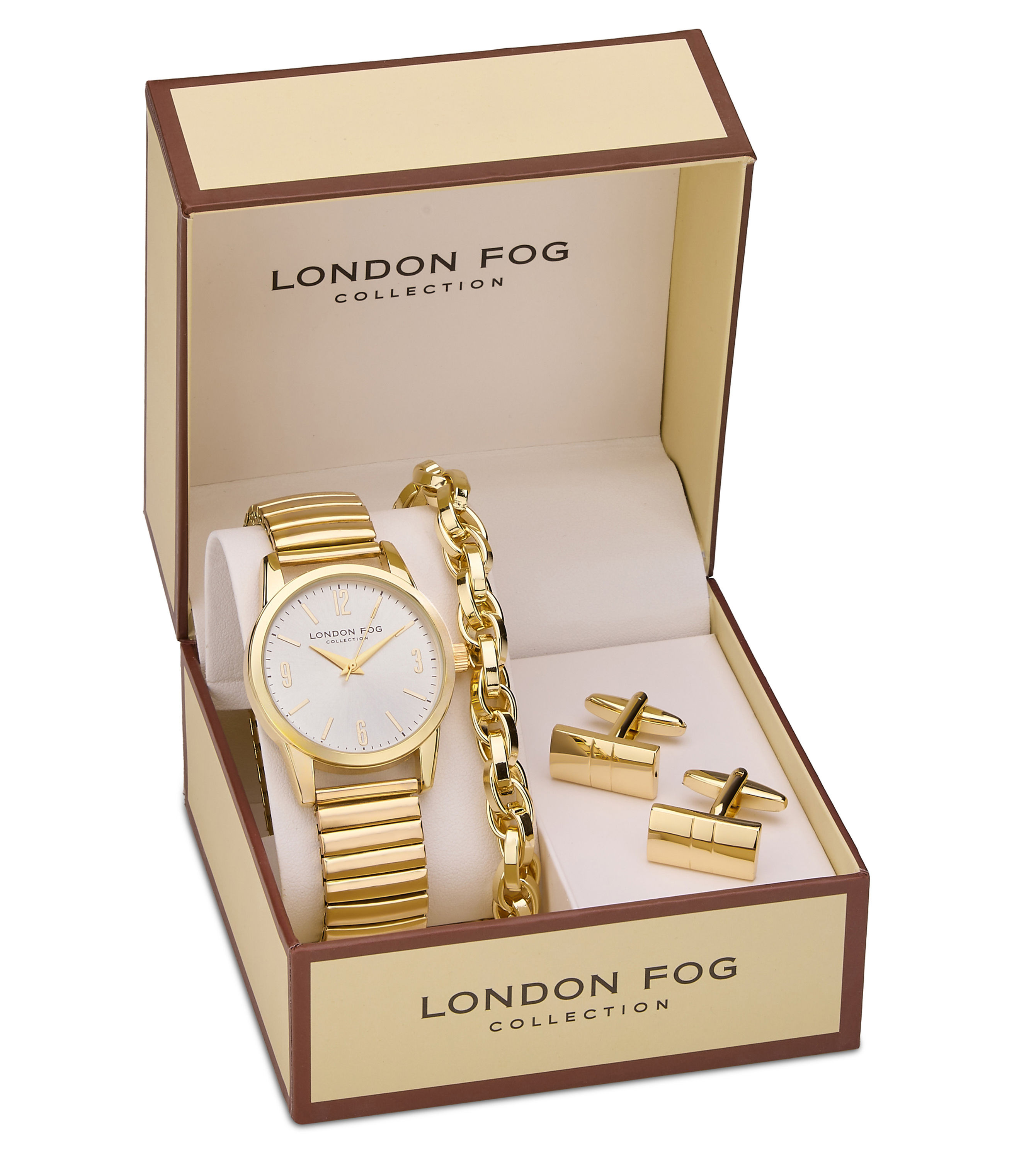 London Fog Men’s 40mm Mayfair Watch, Bracelet, and Cuff Link Gift Set