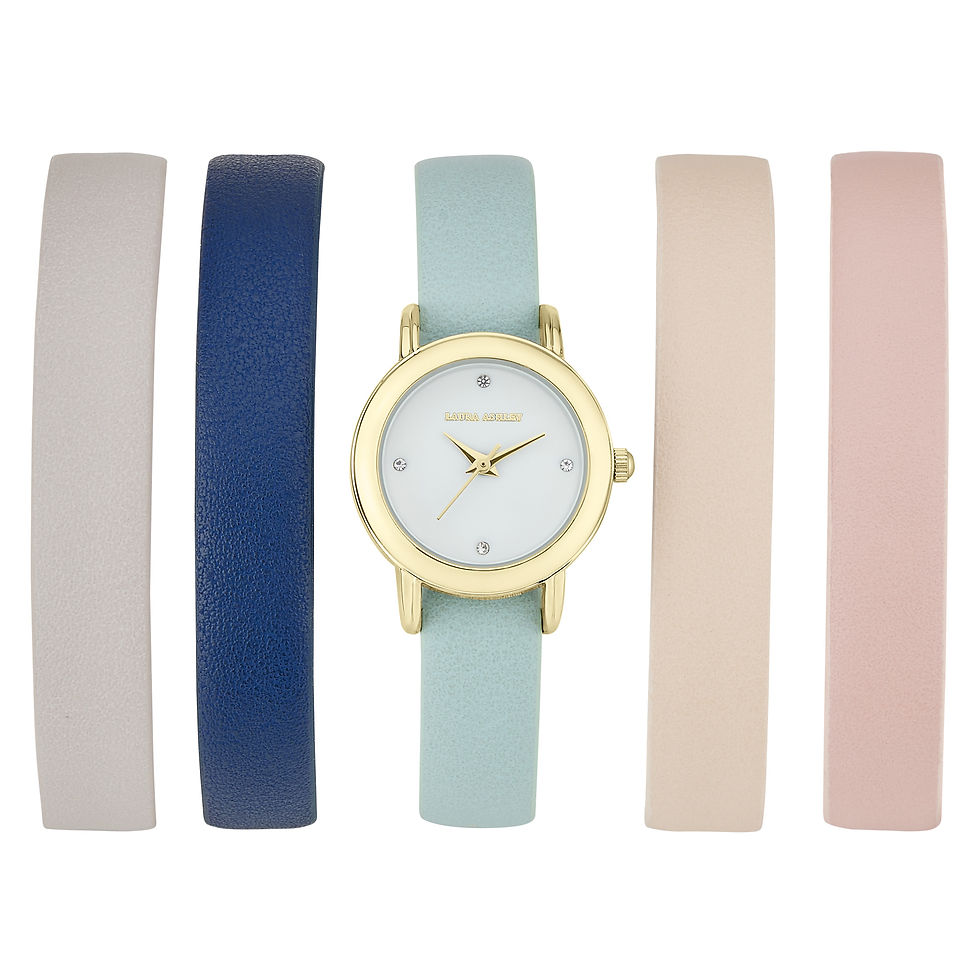 Thumbnail: Laura Ashley Women's 26mm Mini Round Case Strap Watch Set 5 Interchangeable