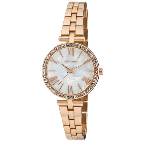 Laura Ashley Women's 32mm MOP Dial Crystal Bezel TBar Bracelet Watch