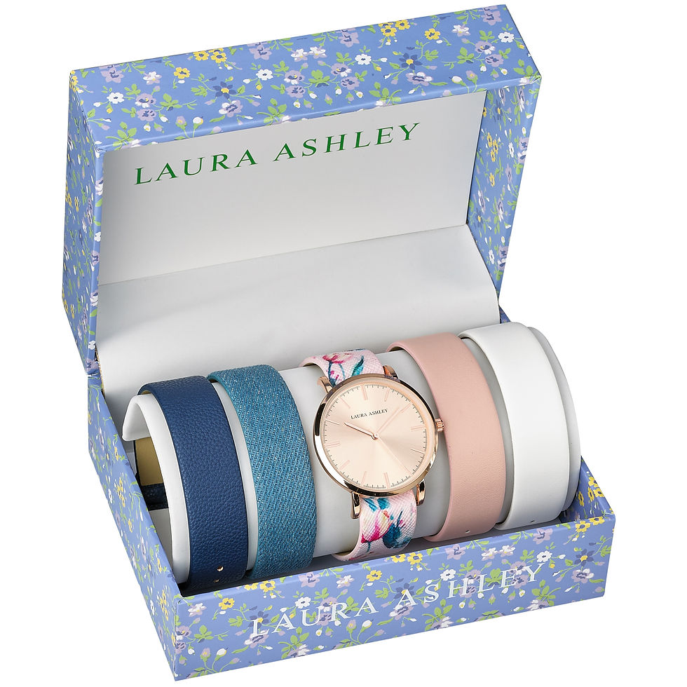 Thumbnail: Laura Ashley Women's Mirror Dial Case Floral Strap Watch Set Interchangeable Str