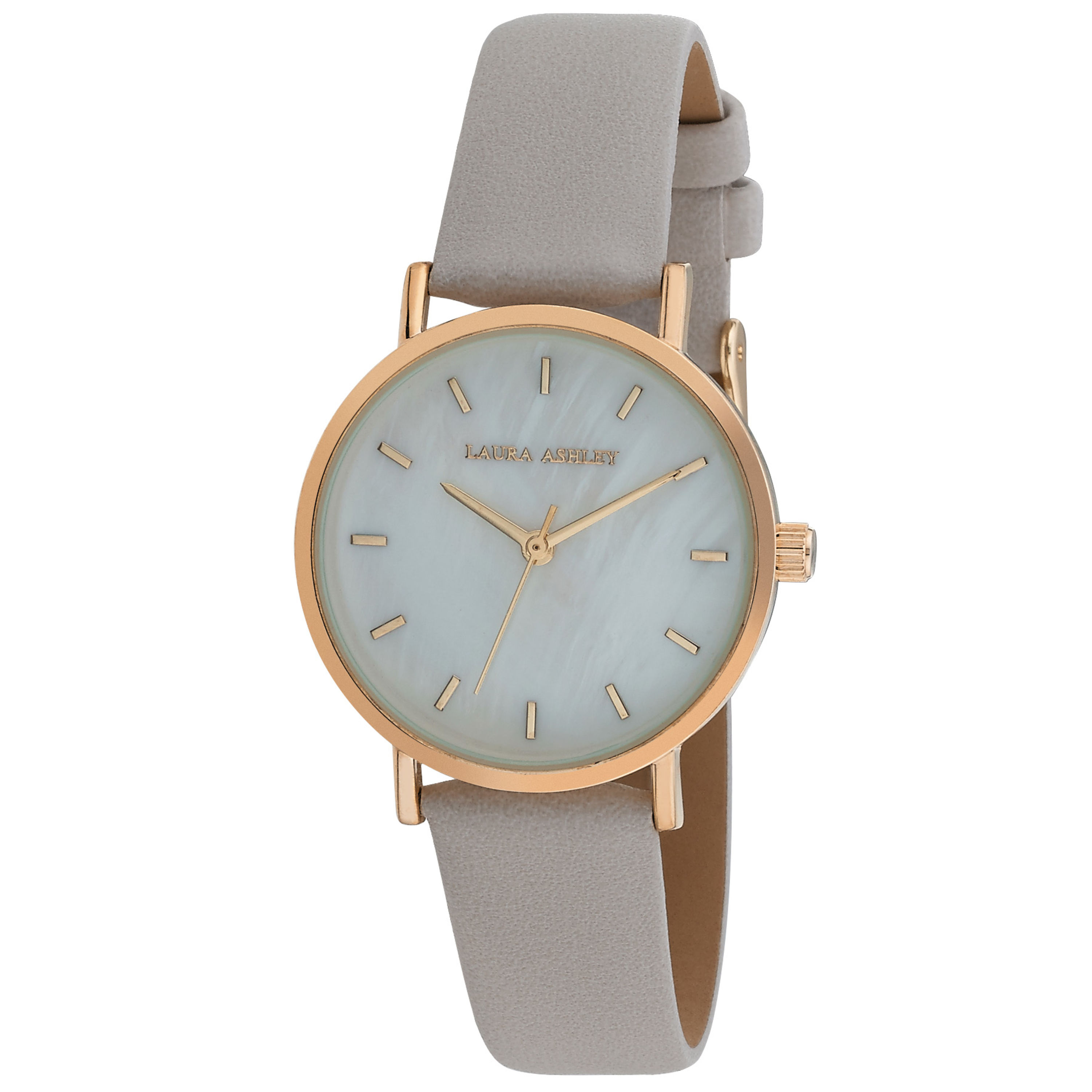 Laura Ashley Women's Slim 34mm MOP Dial Black Strap Watch