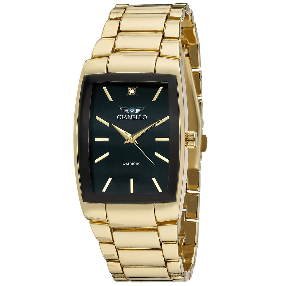 Thumbnail: Gianello Men's Genuine Diamond Dial Tank Case Stainless Steel Link Watch