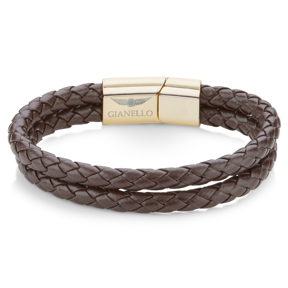 Thumbnail: Gianello Imola Men's Double Interlocking Rope Brown Bracelet