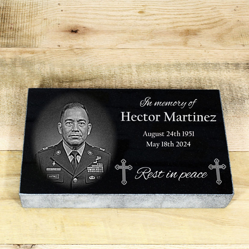 Flat Stone Grave Marker with custom photo engraving