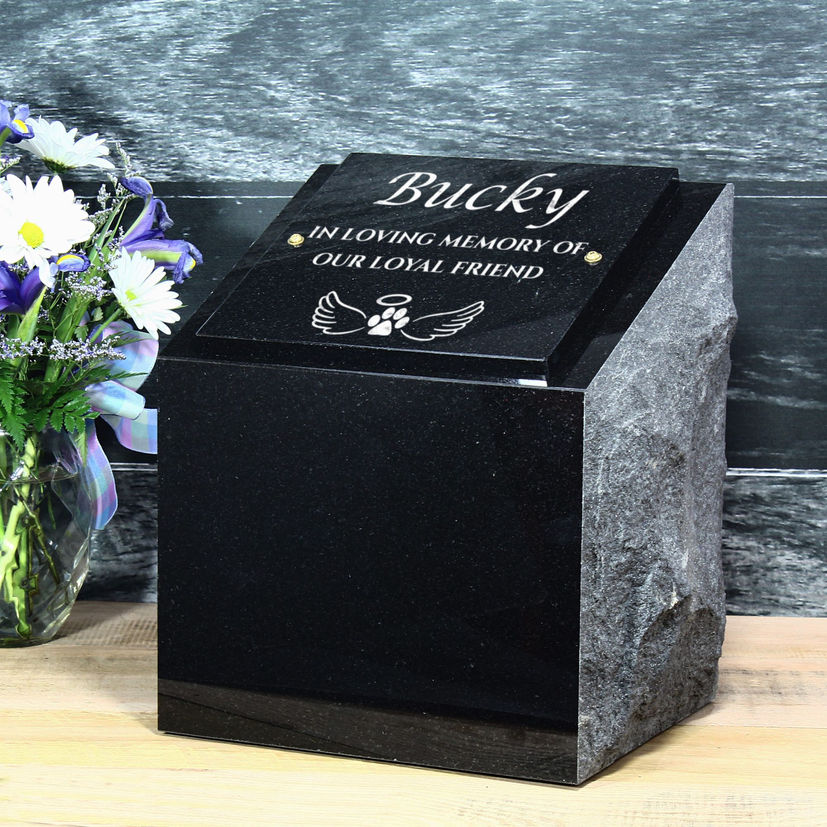 Real Black Granite Cremation Urn for a pet with custom engraving